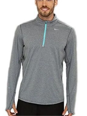 Nike Running Dri-Fit 1/4 Zip Heather Gray Long Sleeve Pullover Sz L